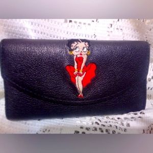 VINTAGE BETTY BOOP LONG WALLET! Solid Leather With Embroidery Betty Boop!
